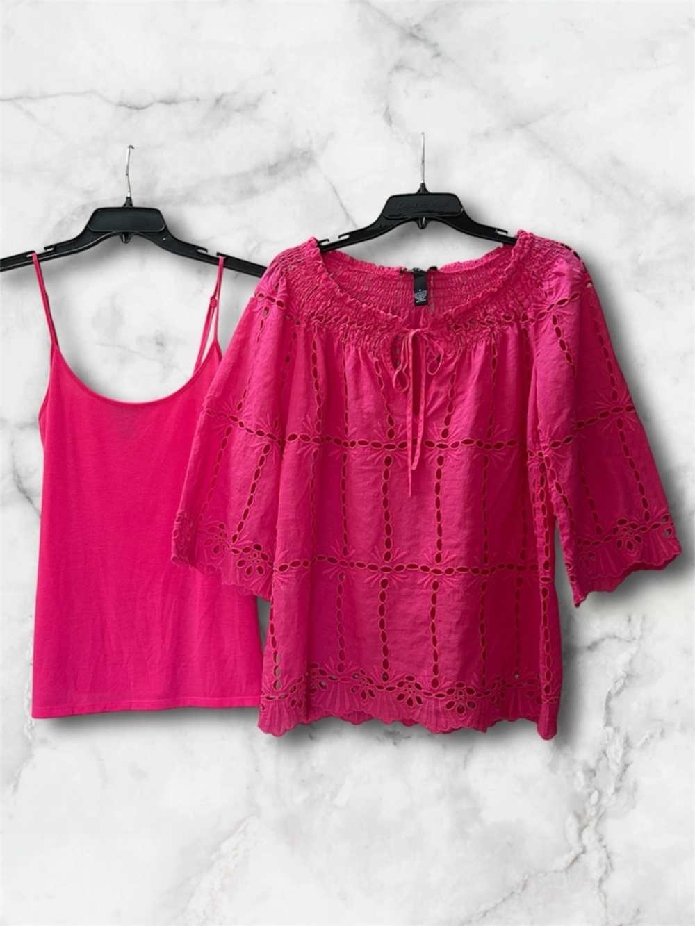 INC International Concepts Pink Eyelet Embroidered Boho Blouse and Cami Size 6